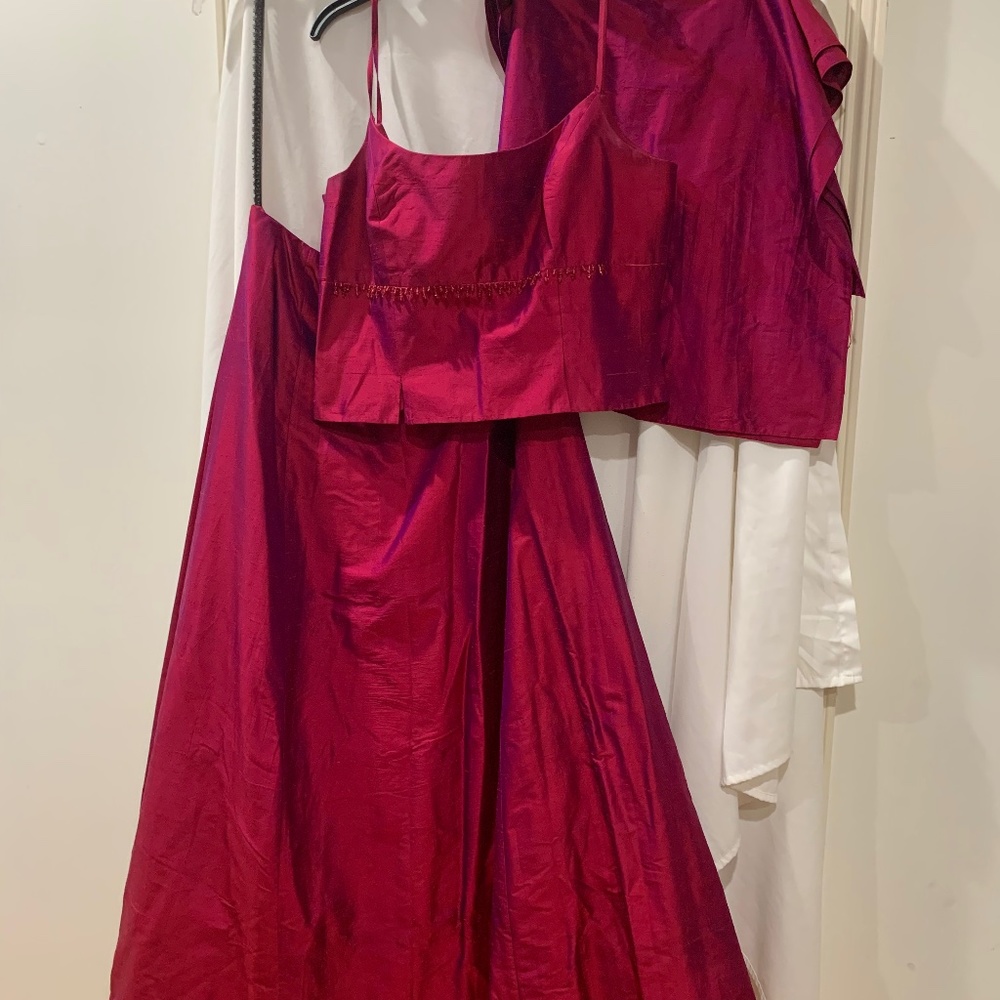 3 Piece Fuchsia Taffeta  Gown